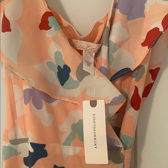 NWT. Anthropologie Peach Floral High Low Dress - Picture 3 of 12